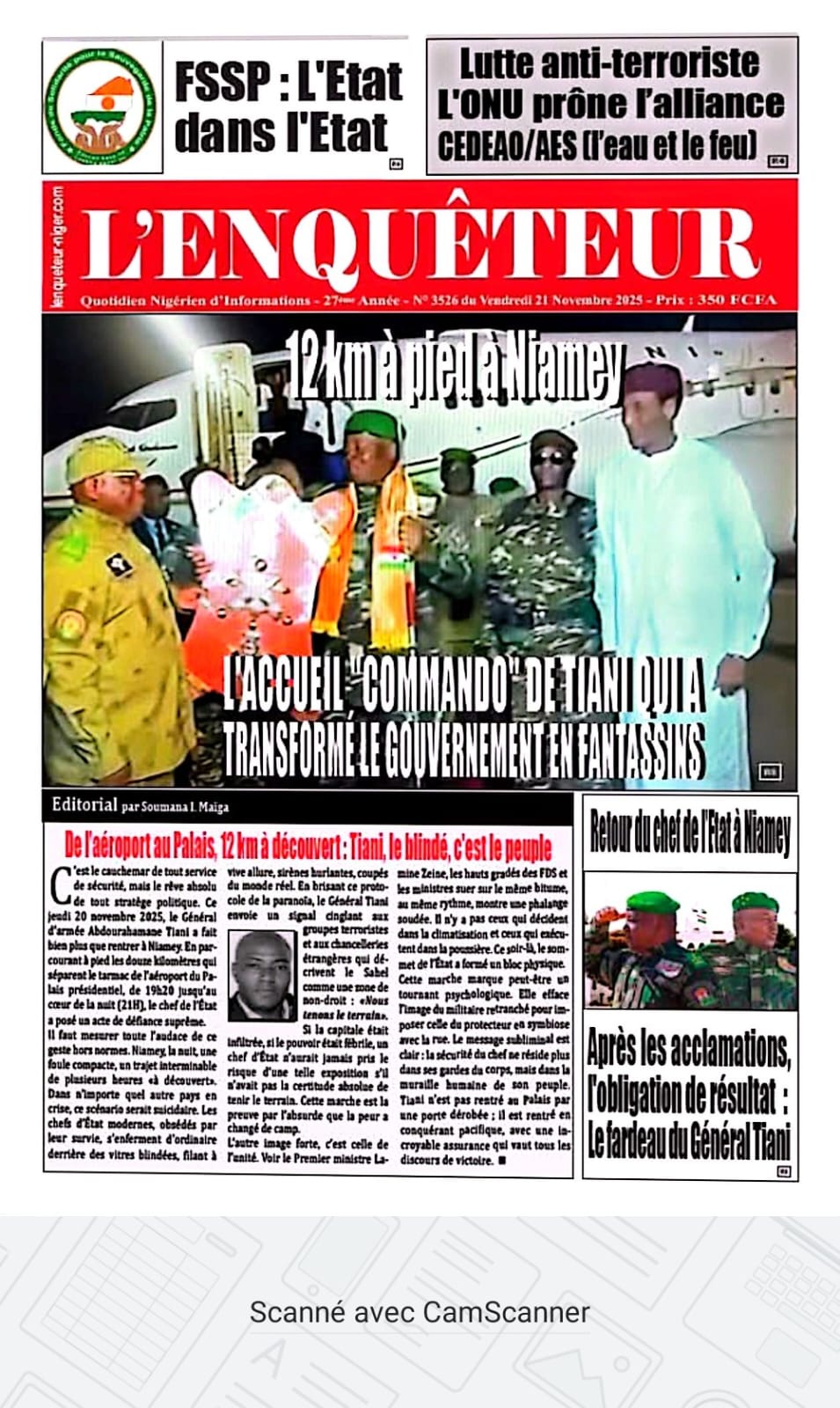 De l’aéroport au Palais, 12 km à découvert : Tiani, le blindé, c&rsquo;est le peuple